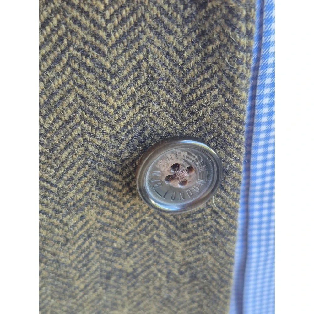 Ben Sherman Mens Olive Green Herringbone Blazer Sport Coat Jacket Tweed Sz 36 R